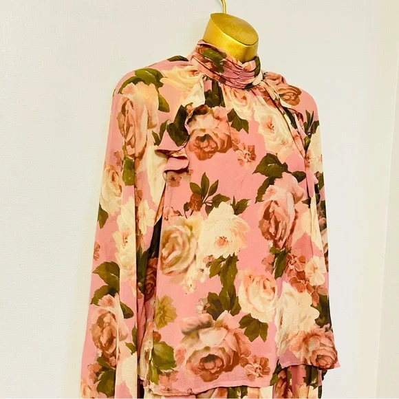 Blush Pink Floral Ruffle Mini Dress – Romantic fairy Size S - Picture 4 of 6